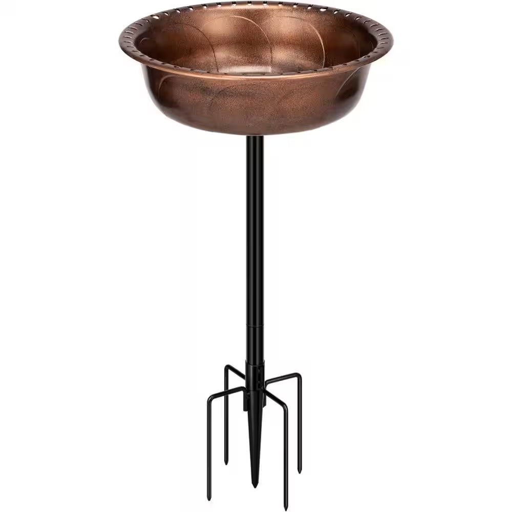 29 In. H round Polyresin Garden Birdbath with Metal Stake in Bronze