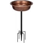 29 In. H round Polyresin Garden Birdbath with Metal Stake in Bronze