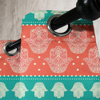 Hamsa Grommet Curtain, Bohemian Style Inspirational Boho Hamsa Hand Illustration Pattern Mandala Art, Decorative 2-Panel Window Drapes for Bedroom Living Room, 50" X 54", Coral Teal