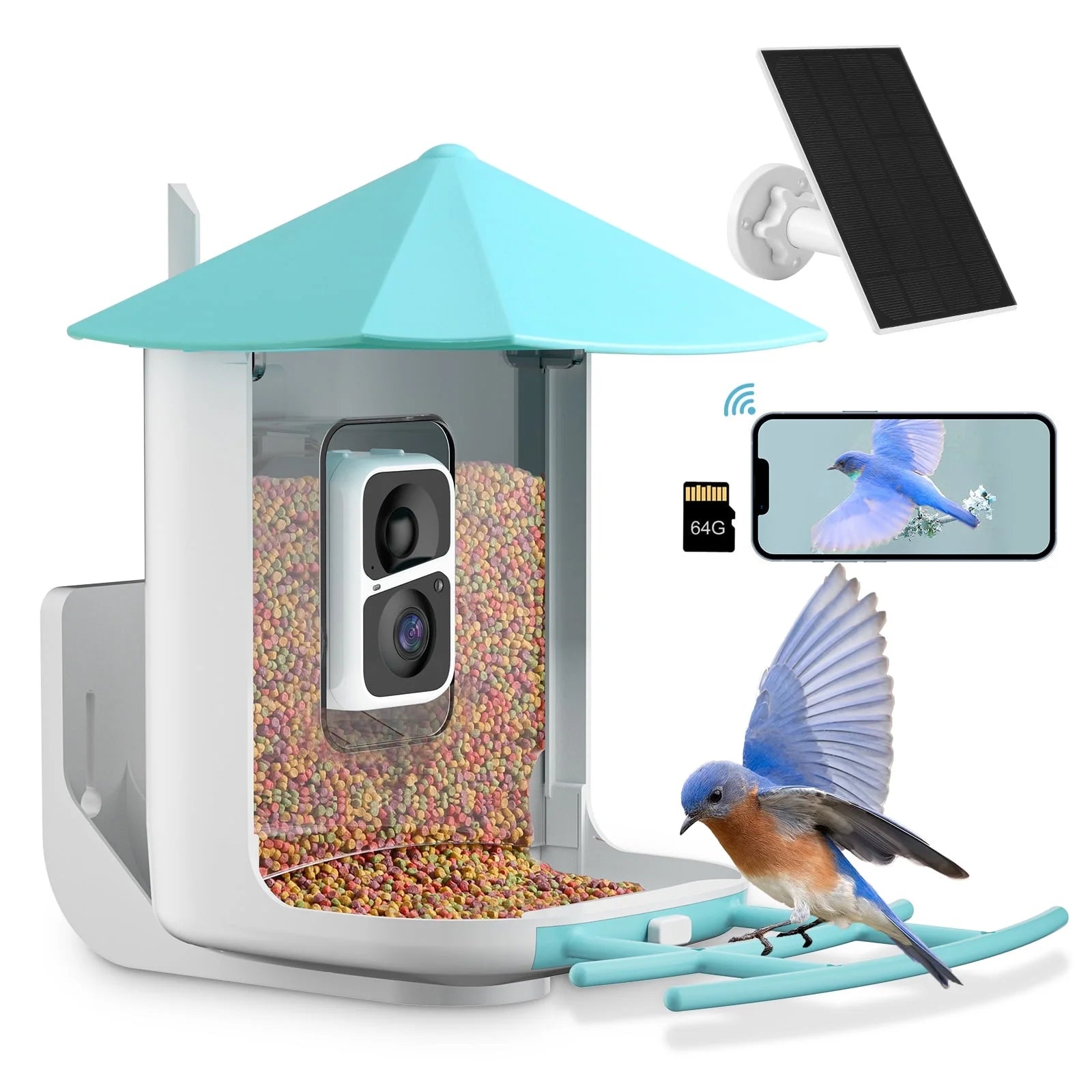 Smart Bird Feeder Camera, Outdoor Bird Watching Camera, Auto Capture Bird & Motion Detection, Gift for Bird Lover, Blue