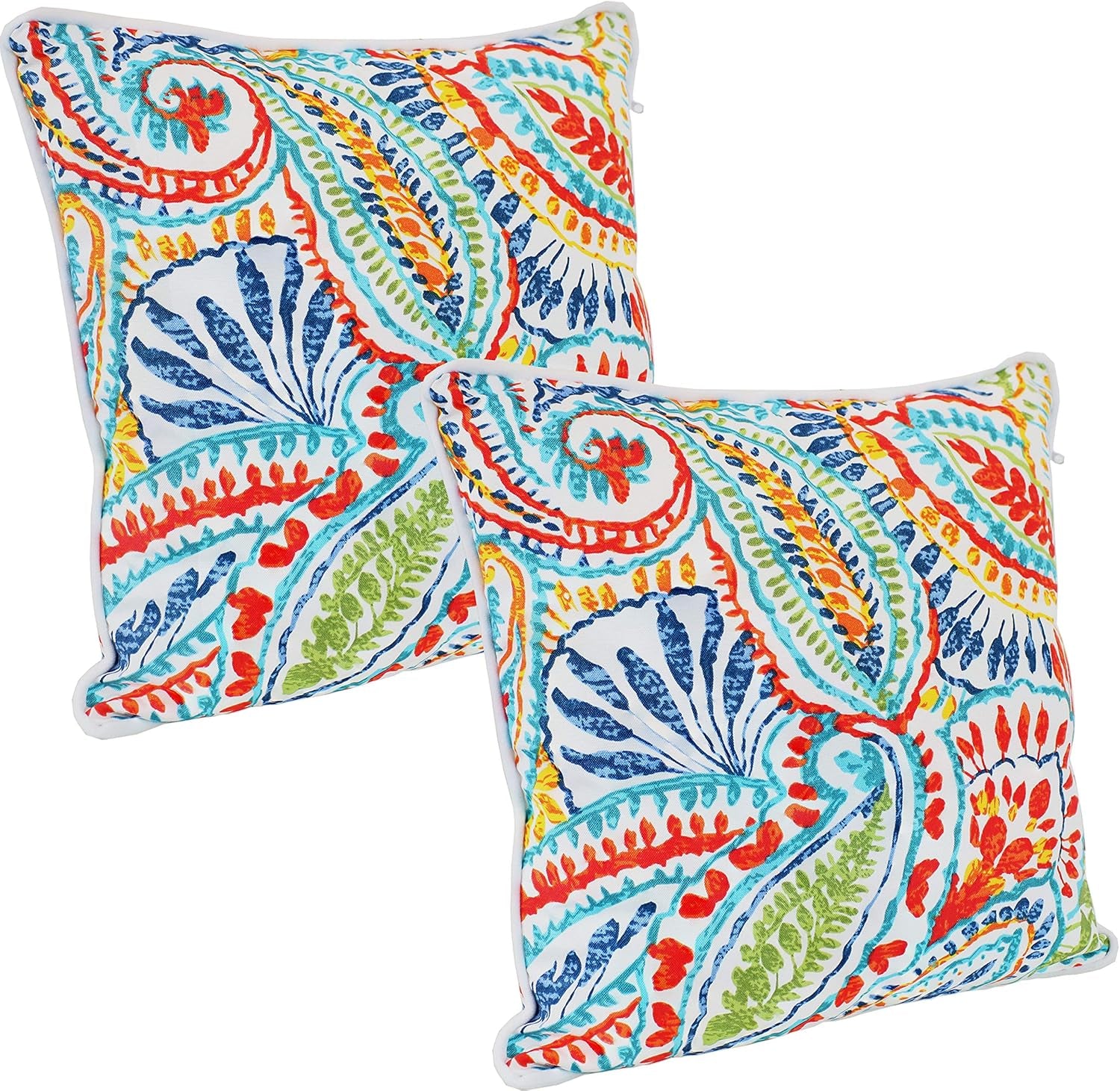 16-Inch Square Decorative Outdoor Throw Pillows - Set of 2 - Bold Paisley - for Indoor and Outdoor Use