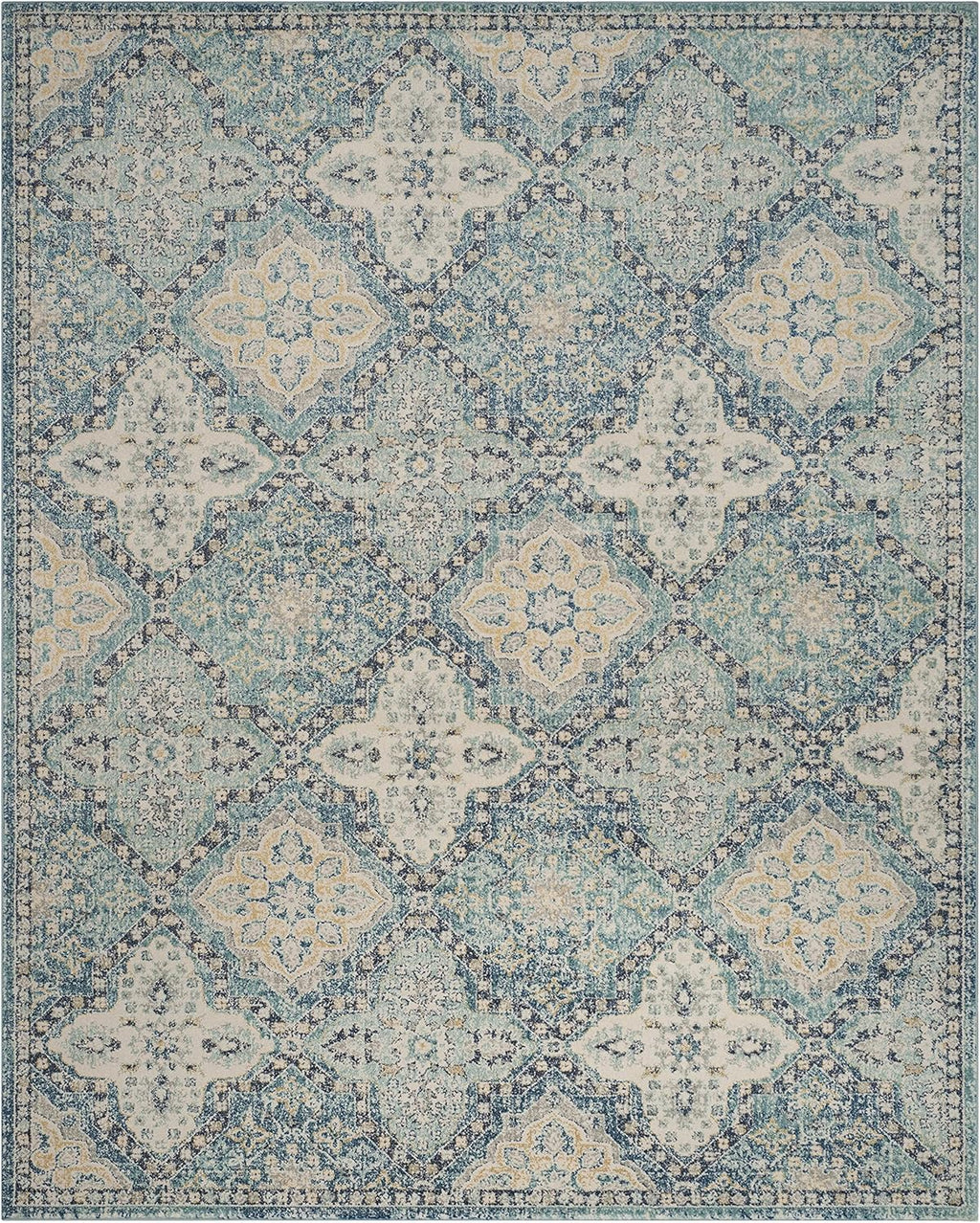 Area Rug 8X10 - Evoke Collection - Large - Light Blue & Ivory, Boho Trellis Pattern, Non-Shedding & Easy Cleaning, Ideal for Living Room, Bedroom, Office, Dining Space (EVK274C)
