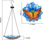Hanging Outdoor Bird Bath - Glass Birdbath Butterfly Outdoor Bird Feeder for Garden Yard Decoration (Blue Flower Shape)