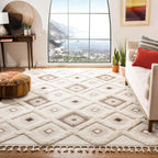 Moroccan Tassel Shag Collection Accent Rug - 3' X 5', Ivory & Brown, Boho Design, Non-Shedding & Easy Care, 2-Inch Thick Ideal for High Traffic Areas in Foyer, Living Room, Bedroom (MTS601A)