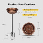 29 In. H round Polyresin Garden Birdbath with Metal Stake in Bronze