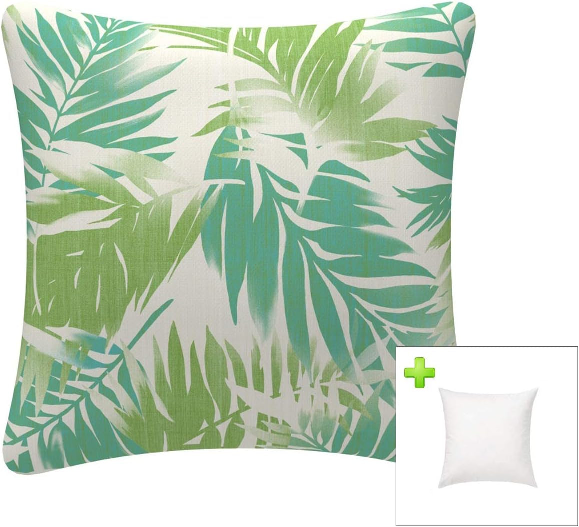 Pack of 2 Outdoor Waterproof Decorative Throw Pillows with Inserts for Patio Furniture, 18X18 Inch Fade Resistant Patio Garden Cushions for Couch Bed Sofa, Leaves Green