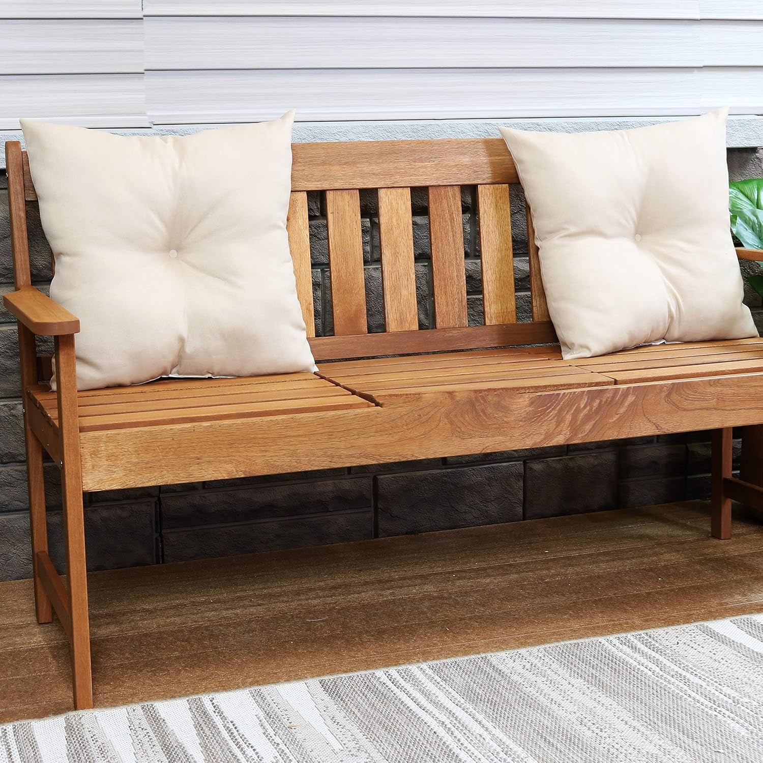 Tufted Indoor and Outdoor Decorative Throw Pillows - 19-Inch Square Patio Cushions Set of 2 - Weather-Resistant Polyester - Beige