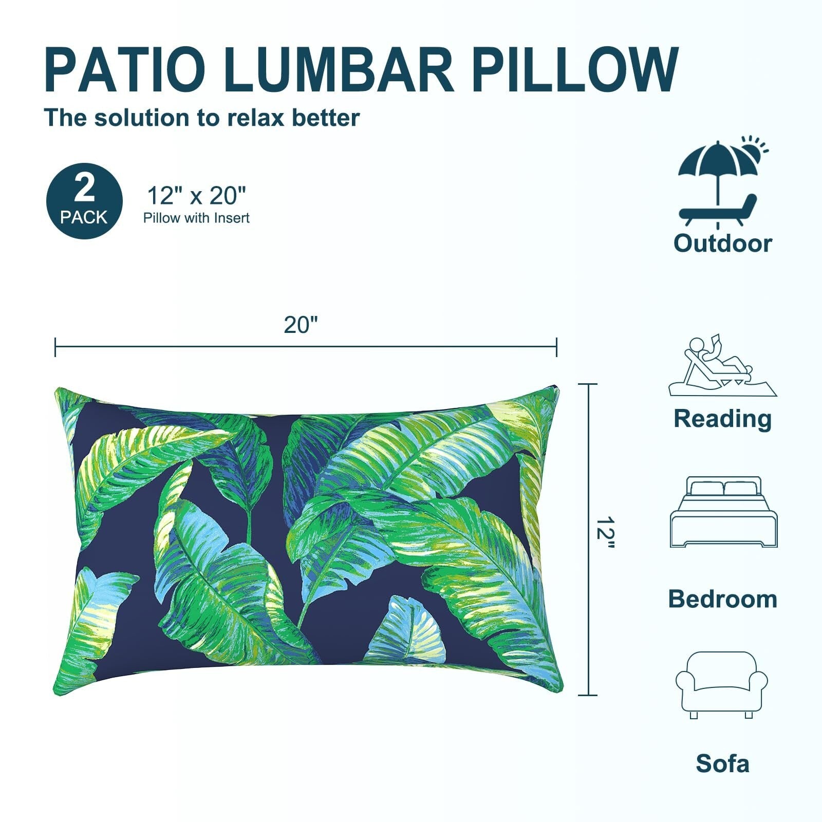 Pack of 2 Waterproof Outdoor Lumbar Pillow with Inserts, Rectangle Decorative...