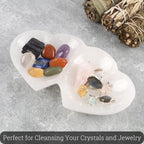 Selenite Twin Heart Bowl for Crystals Charging – Large 6.75” Selenite Crystal Bowl – Mined & Crafted in Morocco – Ideal for Cleansing & Recharging Healing Stones, Meditation, & Décor