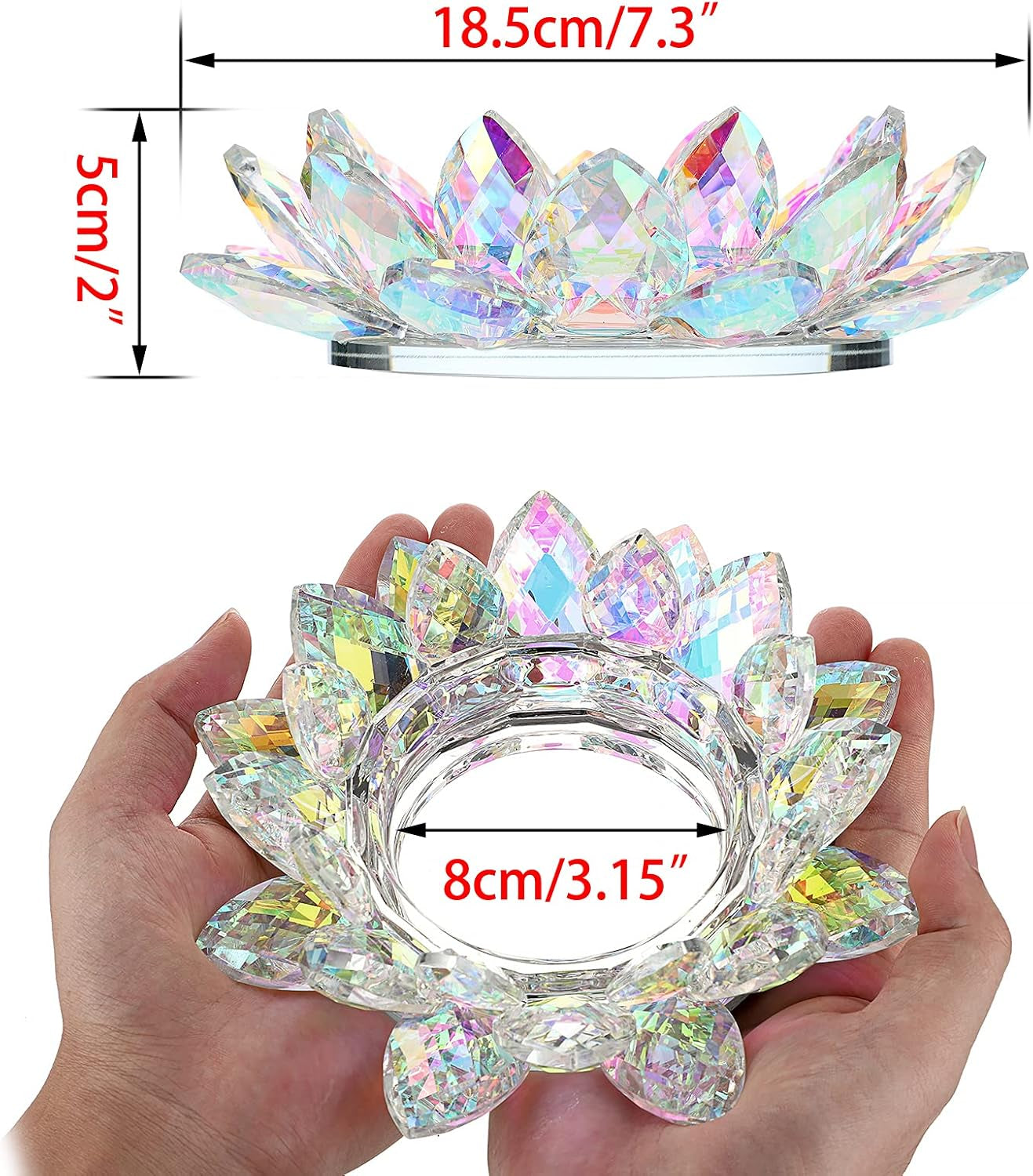 Crystal Lotus Flower Candle Holder for Pillar Candle up to 3", Decorative Glass Lotus Petal Votive Candle Holder Tea Light Holder Candle Stand Candle Lamps for Home Decor Wedding Party, AB Color