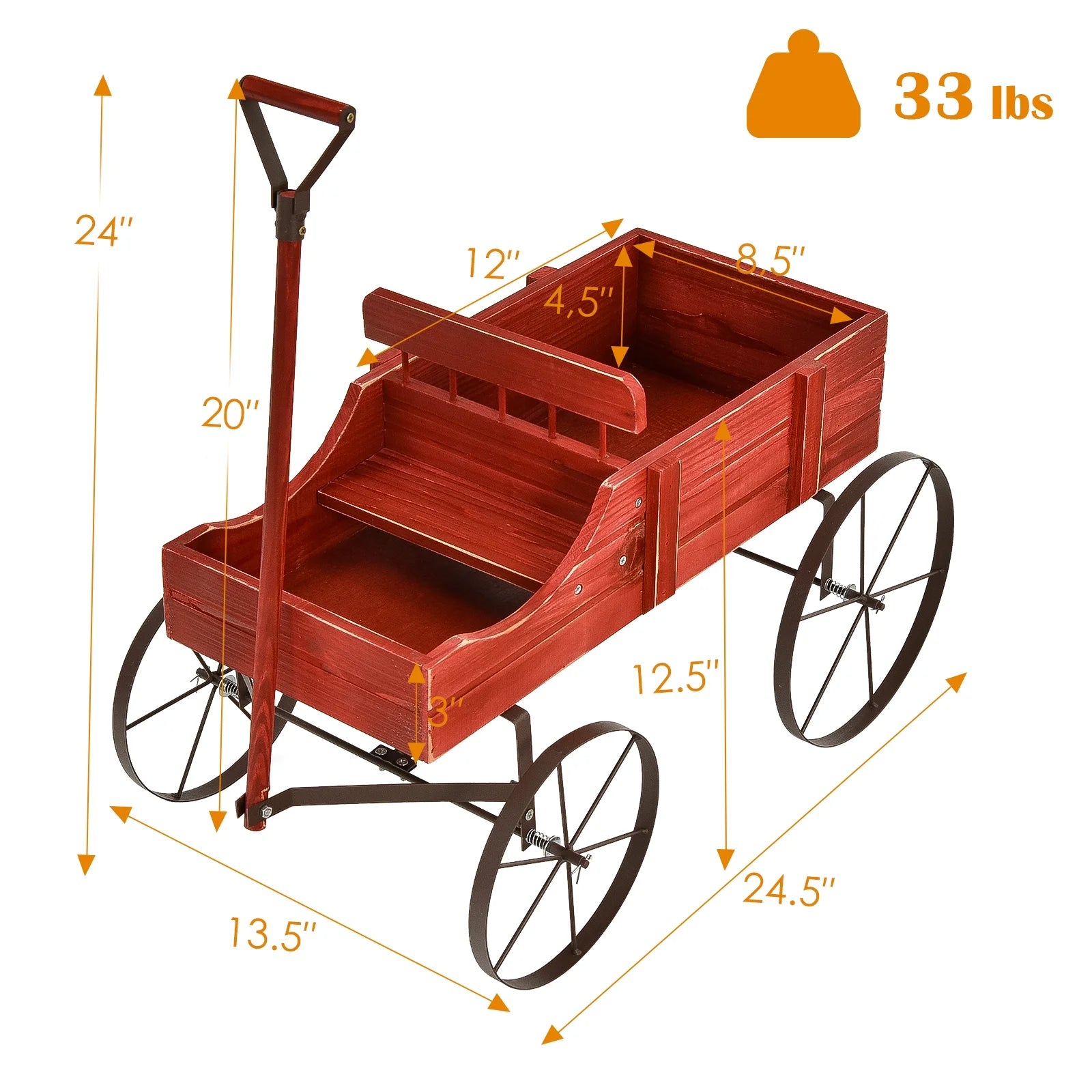 Wooden Garden Flower Planter Wagon Wheel Plant Bed Decorative Garden Planter for Backyard Garden Red