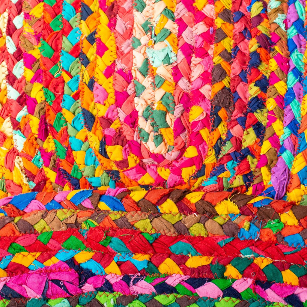 Braided Collection Area Rug - 5' X 8' Oval, Red & Multi, Handmade Woven Cotton, Boho Reversible Style, Ideal for Living Room, Bedroom (BRD210A)