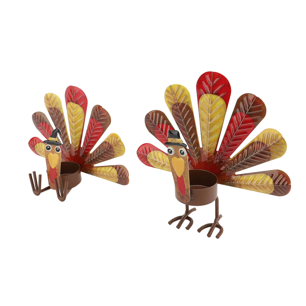 2Pcs Thanksgiving Turkey Candle Holder Cute Look Versatile Alloy Table Turkey Candle Holder Decoration for Home Party