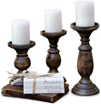 Tall Candle Holders for Pillar Candles, Rustic Candle Holders Table Centerpiece Accent, Pillar Candle Holder for Dining Table, Farmhouse Candle Holders, Wood Candle Holders for Mantel Black Dark Brown