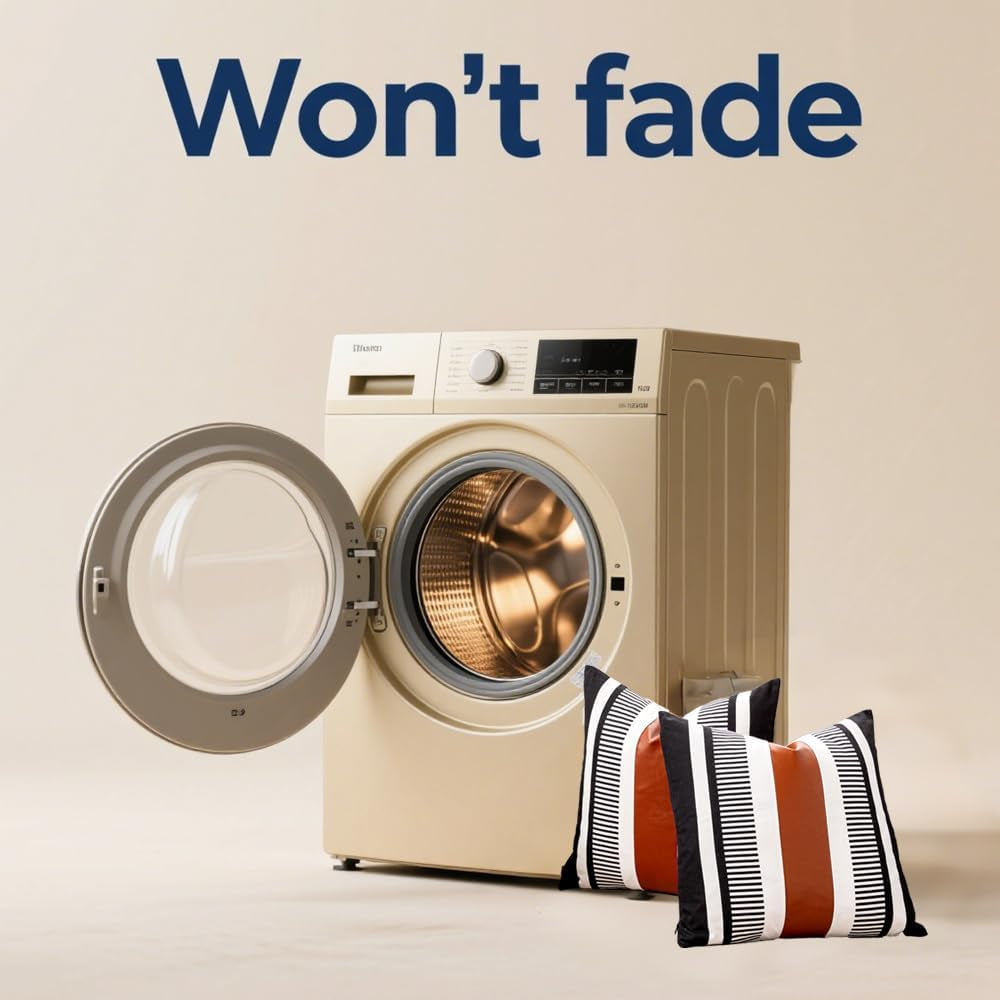 Farmhouse Throw Pillow Covers -Decorative Faux Leather Pillow Cases for Couch Sofa Livingroom Tribal Stripe Accent Cushion Cover 18X18 Inch (2, 18''X18'')