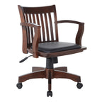 Deluxe Wood Bankers Chair with Vinyl Padded Seat in Espresso Finish and Black Vinyl Fabric