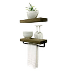 Simple Kitchen and Bath Floating Shelf and Towel Rack Set Gray - 16 In