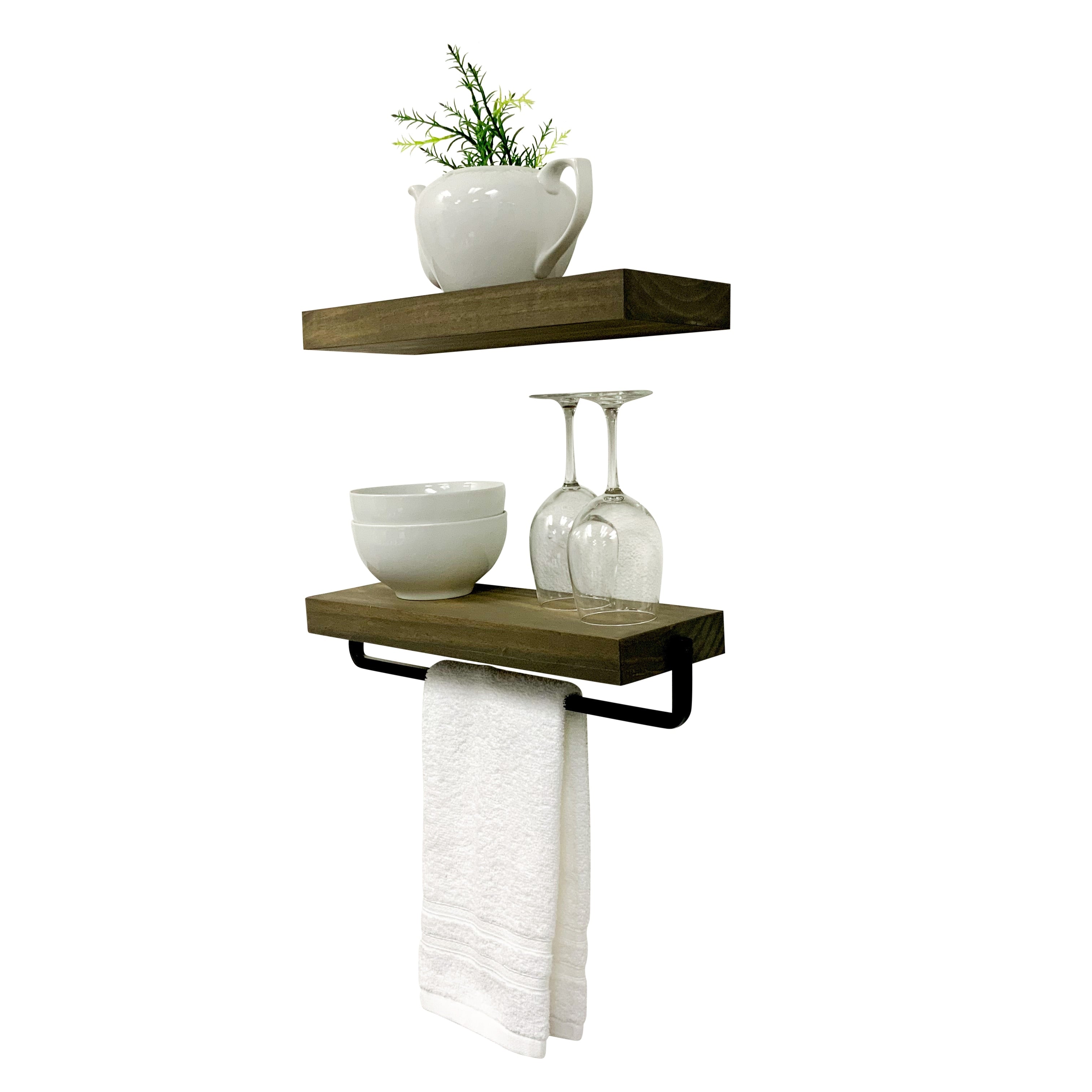Simple Kitchen and Bath Floating Shelf and Towel Rack Set Gray - 16 In