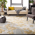 Evoke Collection 3' X 5' Grey / Gold EVK236P Floral Non-Shedding Living Room Bedroom Accent Rug
