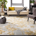 Evoke Collection 3' X 5' Grey / Gold EVK236P Floral Non-Shedding Living Room Bedroom Accent Rug