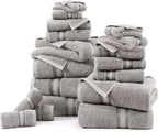 100% Cotton 18 Piece Bath Towel Set - Zero Twist, Quick Dry, Super Soft & Highly Absorbent - 6 Bath, 6 Washcloths, 6 Hand Towels for Bathroom - Hotel Quality Bathroom Towel Set - Grey