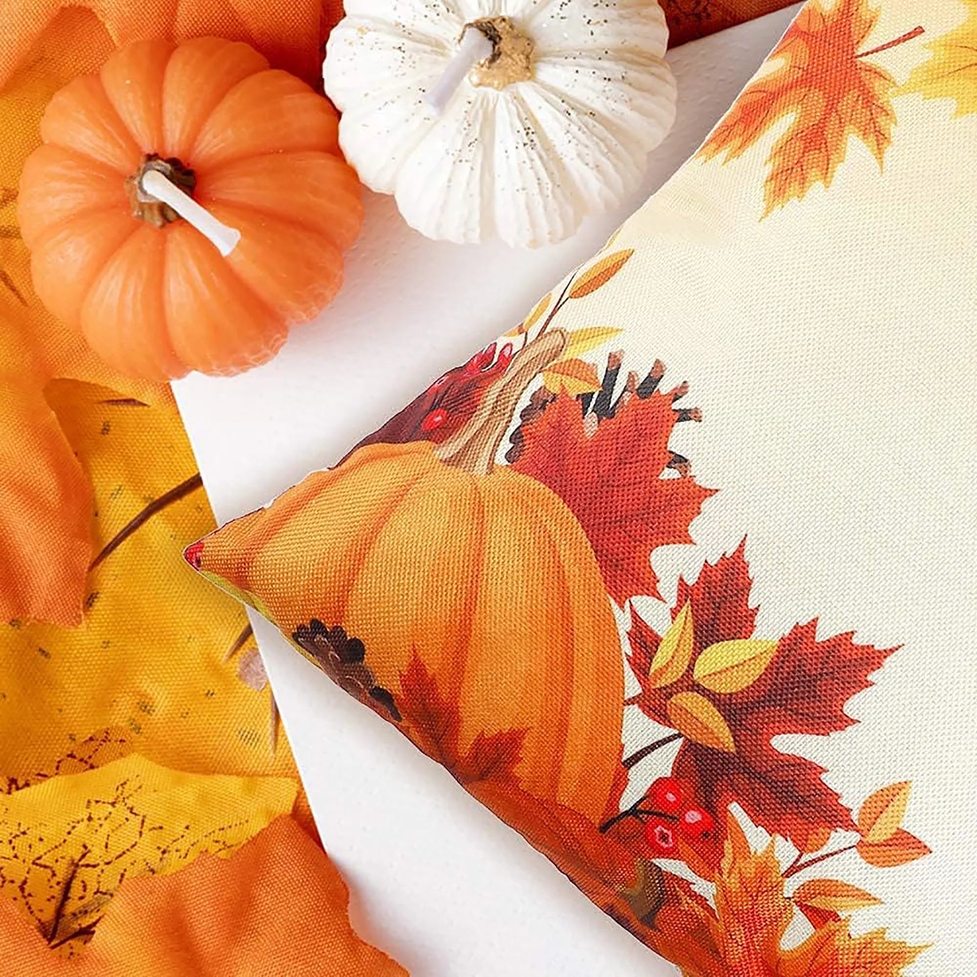 Thanksgiving Decor Fall Pillows Set of 4, 18 X 18 Inch Farmhouse Decorative Pillow Covers for Autumn, Throw Cushion Case for Couch Home Decor