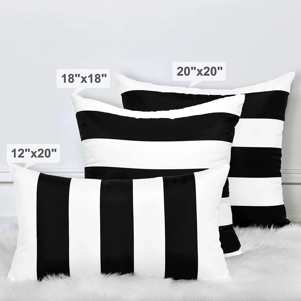 2 Pack Black and White Striped Throw Pillow Covers 18 X 18 Inch Outdoor Patio Pillows Cushion Cover Waterproof Pillow Cases for Couch Pillows Sofa