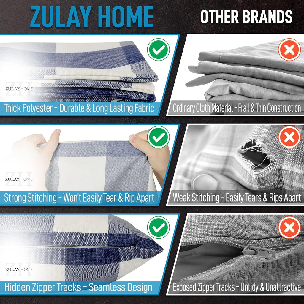 Pack of 2 Buffalo Plaid Throw Pillow Covers - Farmhouse Porch Pillows Outdoor & Indoor Covers - Polyester Buffalo Plaid Pillow Covers (16X16 Inch, Dark Blue & White)