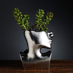 Silver Ceramic Vase Decoration Human Face Abstract Sculpture Modern Vase Ideal Gift for Friends, Family, Wedding or Home Decoration