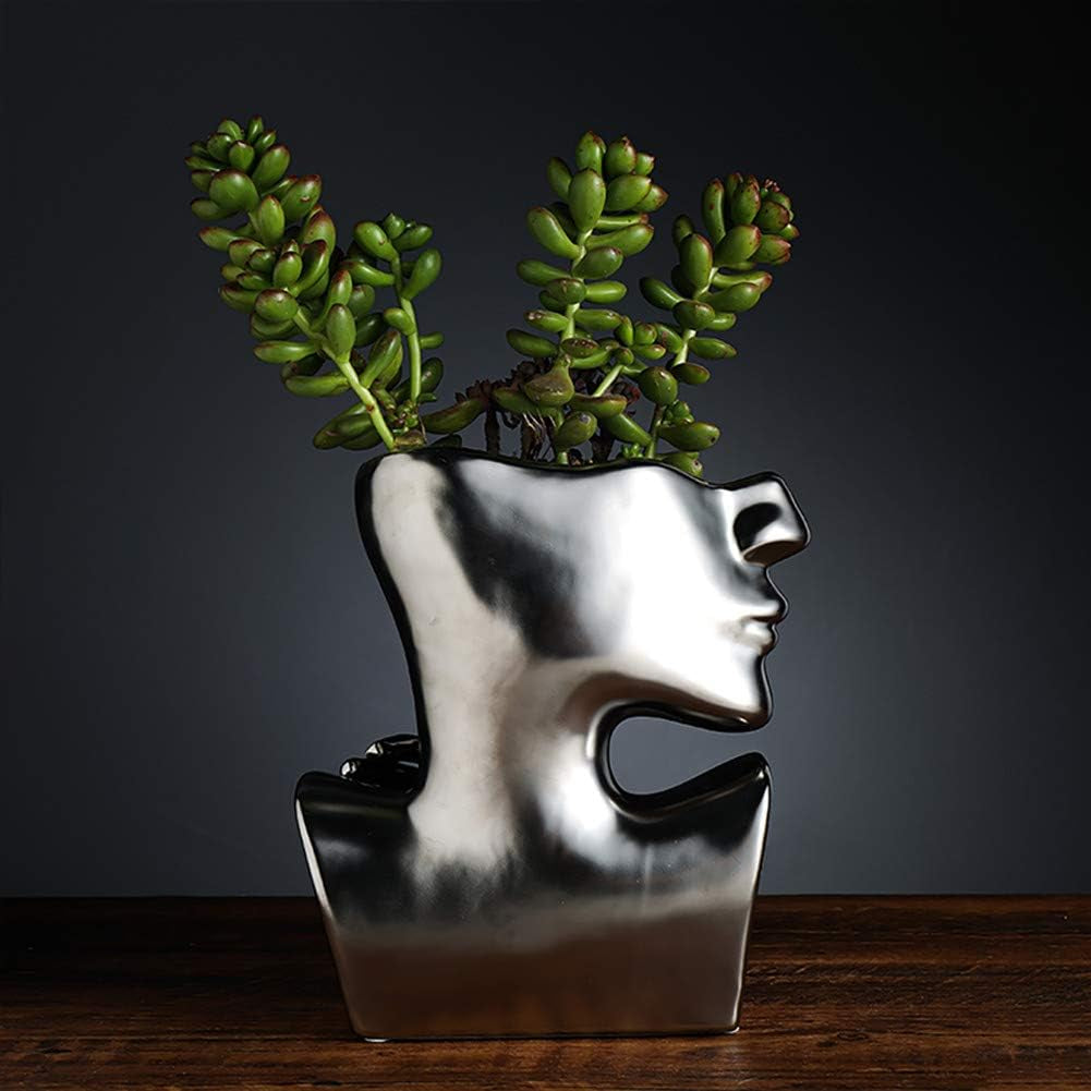 Silver Ceramic Vase Decoration Human Face Abstract Sculpture Modern Vase Ideal Gift for Friends, Family, Wedding or Home Decoration