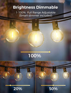 Patio Lights, Smart 50Ft Outdoor String Lights with 25 Dimmable G40 Globe Bulbs, APP Control, Work with Alexa, Connectable Waterproof LED Outdoor Light
