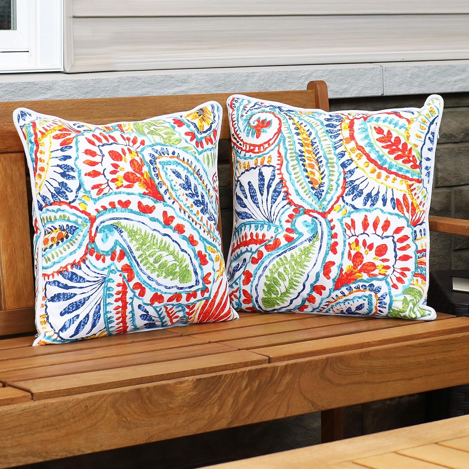 16-Inch Square Decorative Outdoor Throw Pillows - Set of 2 - Bold Paisley - for Indoor and Outdoor Use