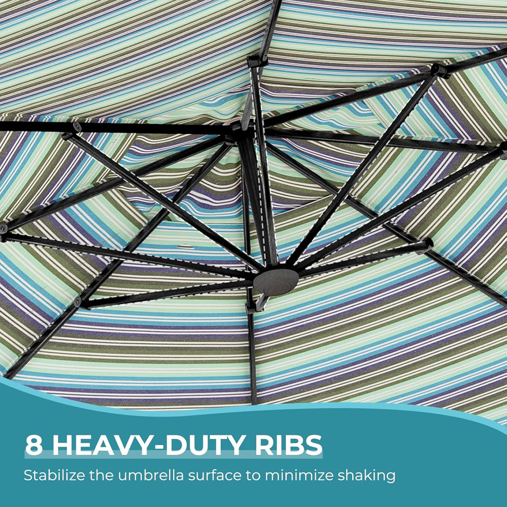 11 FT Cantilever Umbrella with Base Outdoor Large round Aluminum Offset Umbrella for Pool Garden Backyard (Stripes, 11 FT)