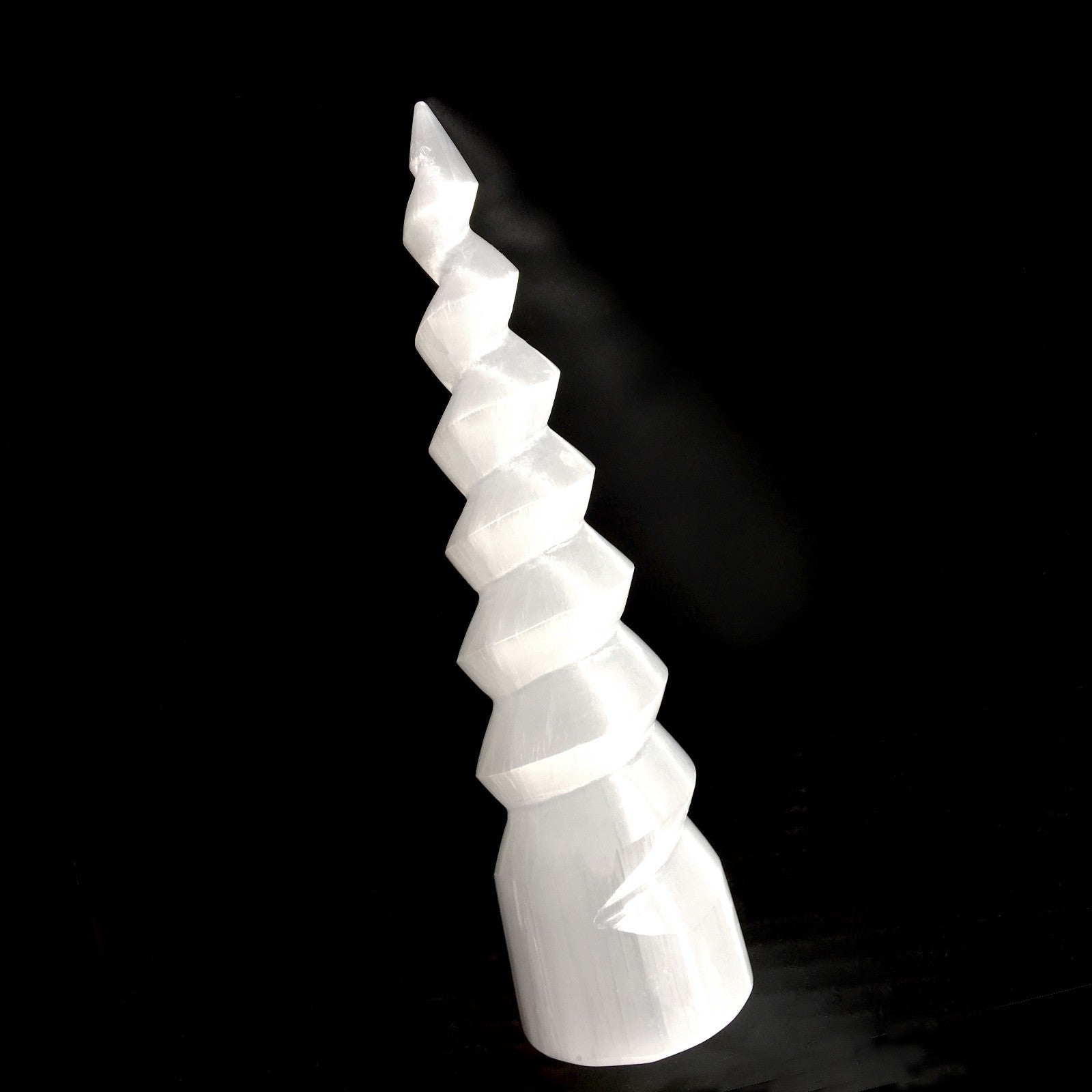 XL Selenite Tower Crystal Spiral Energy Wand 8" Point Cleanse Reiki CHARGE Heal