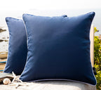 Pack of 2 Outdoor Waterproof Throw Pillow Covers with Contrast Piping, Decorative Square Cushion Case Patio Pillows for Couch Tent Sunbrella, Dark Blue 18X18 Inches