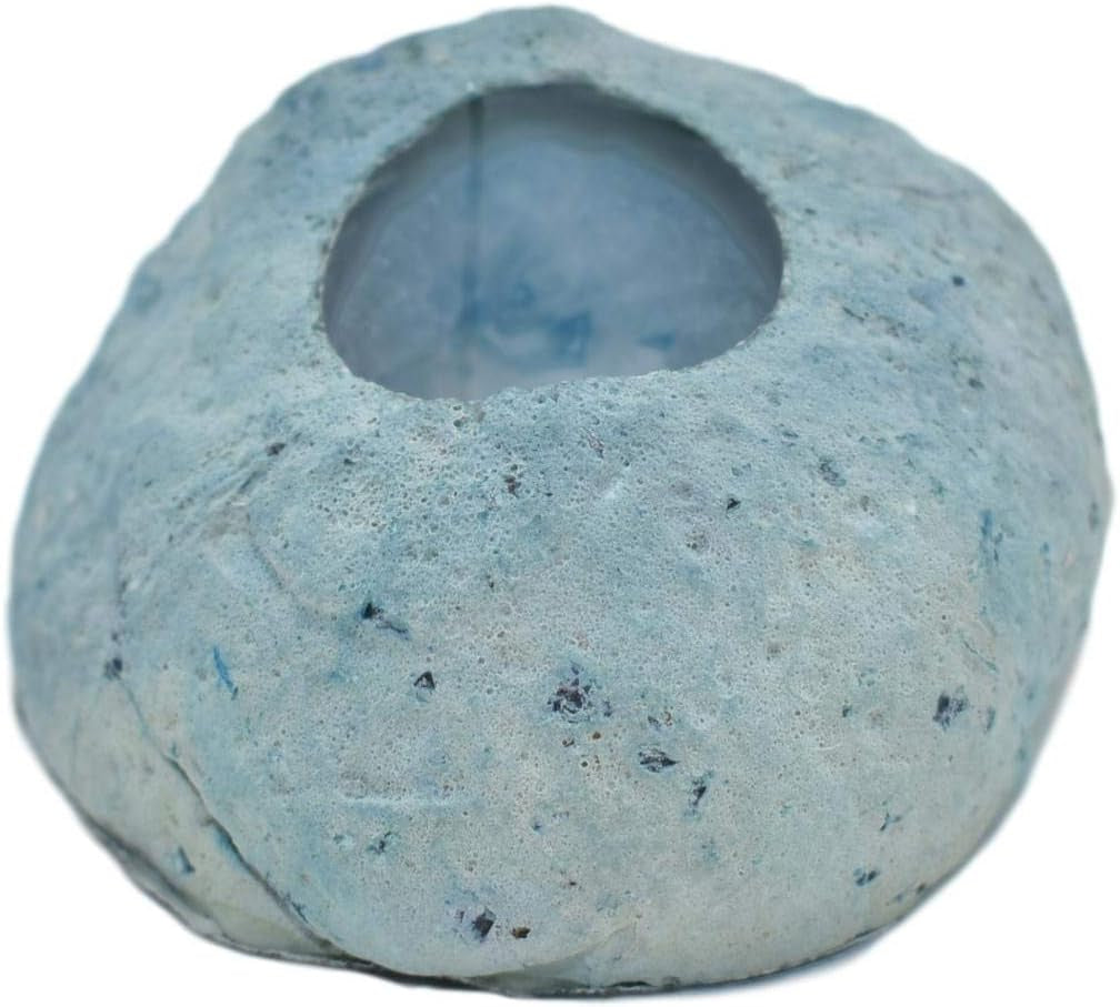 Agate Geode Tealight Holder - Handcrafted Blue Candle Holder for Living Room, Dining Table & Gifting - Reflective Ambiance, Positive Energy, Stress Reliever - Blue
