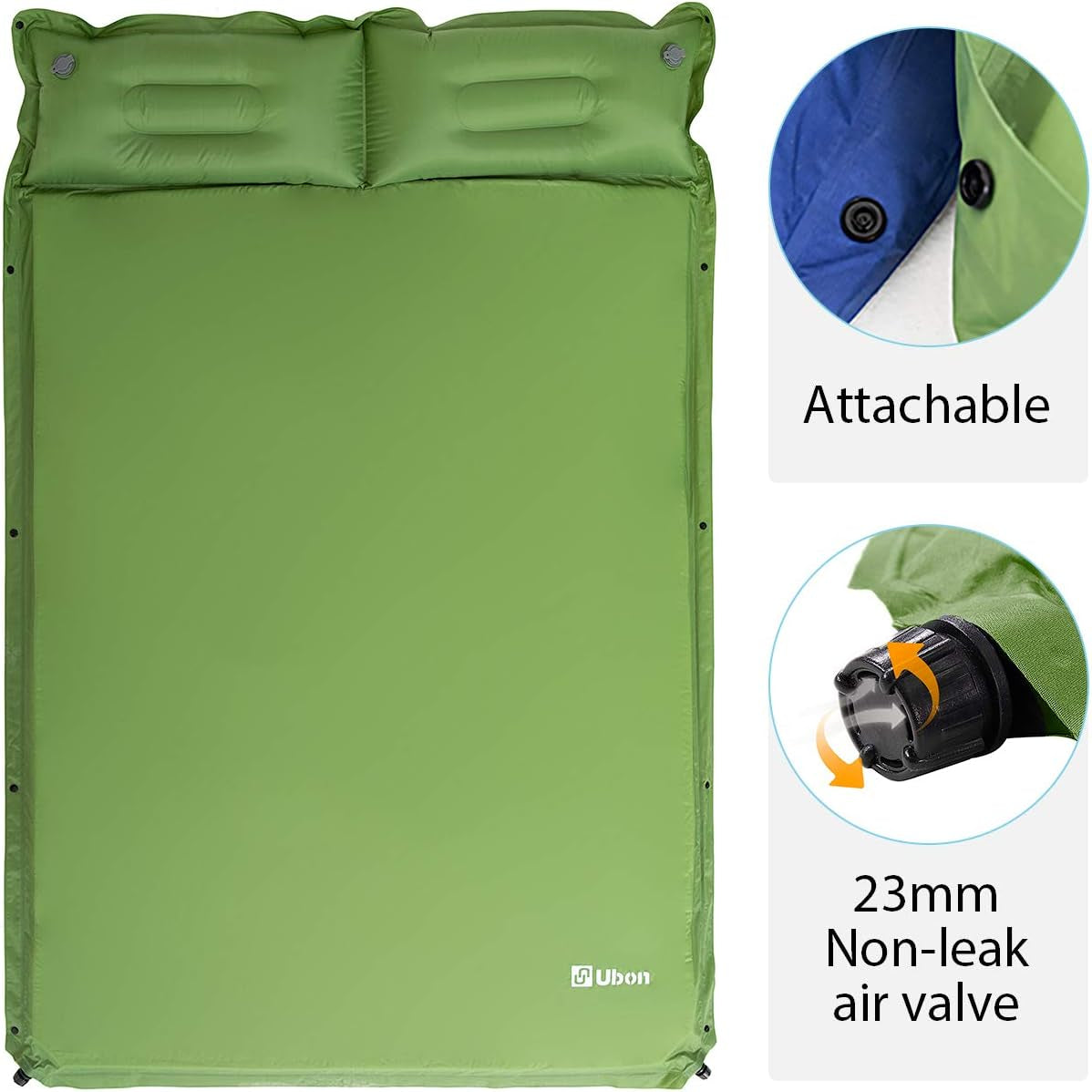 Double Camping Sleeping Pad Self- Inflating Camping Mattress with Pillows Memory Sponge Filling Sleeping Mats for Truck Tent - Green