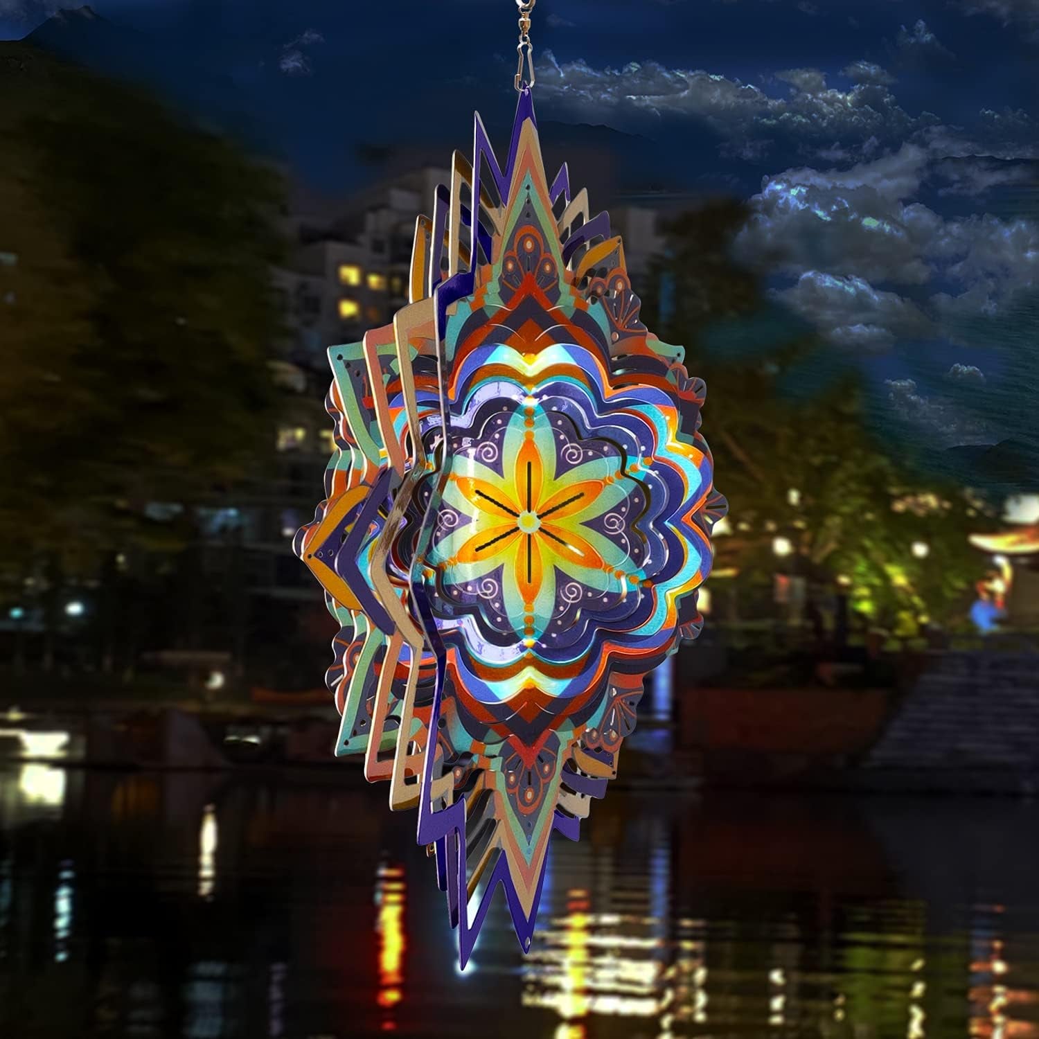 Mandala Wind Spinner Lucky Star Worth Gift Indoor Outdoor Garden Decoration Crafts Ornaments 12 Inch Multi Color Stainless Steel Wind Spinners
