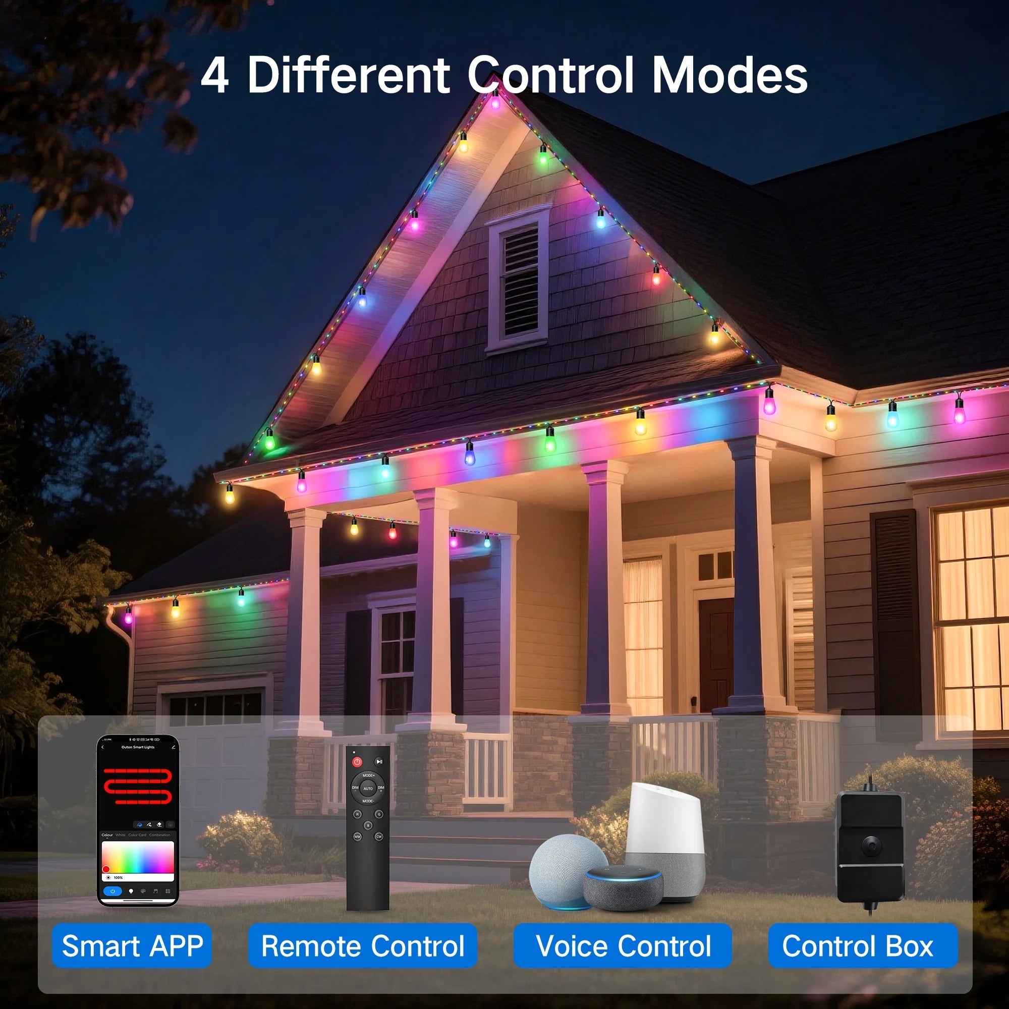 Outdoor String Lights, 45FT Smart RGBIC Patio Lights with 12 Bulbs for Christmas Halloween Decorations, Wifi Patio Lights with Remote & App Control, LED Lights for Outdoor Lighting & Backyard