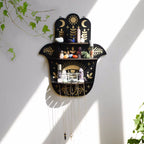 Black Wooden Wall Shelf Boho Hamsa Hand Shape Wall Decor Hanging Shelves Crystal Display Stand Ledge Evil Eye Gothic Home Decor