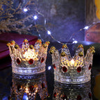 Set of 4 Glass Crown Tealight Candle Holder Crystal Votive Candle Holder Candle Stand, Crown Nail Art Dappen Dish Tea Light Holder for Dining Table Centerpiece Home Decor Wedding Party (Red)