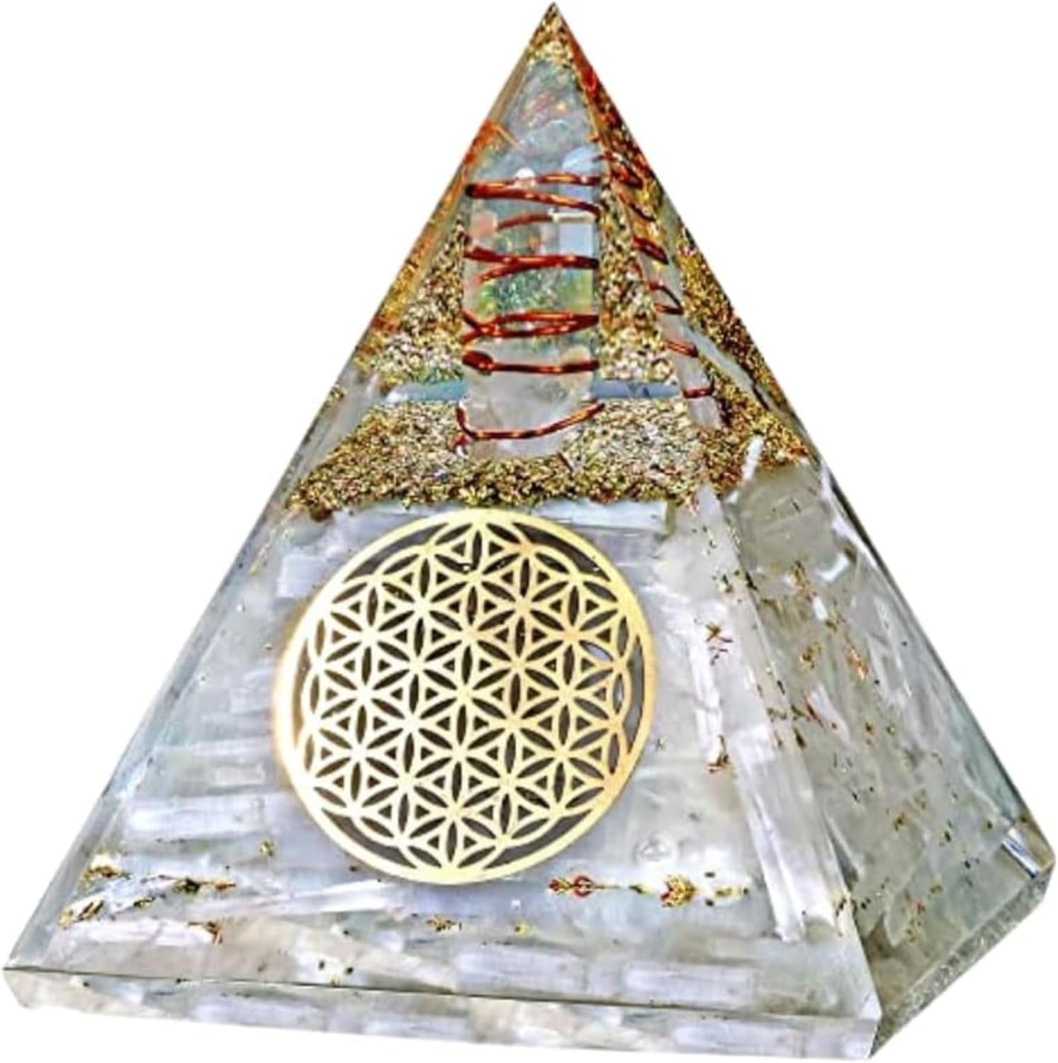 Selenite Glow Orgone Pyramid, Handmade Selenite Crystal Pyramid for High Frequency Vibration, Powers of Manifestation,Crystals and Healing Stones for Promotes Peace and Calmness, Orgonite Pyramids
