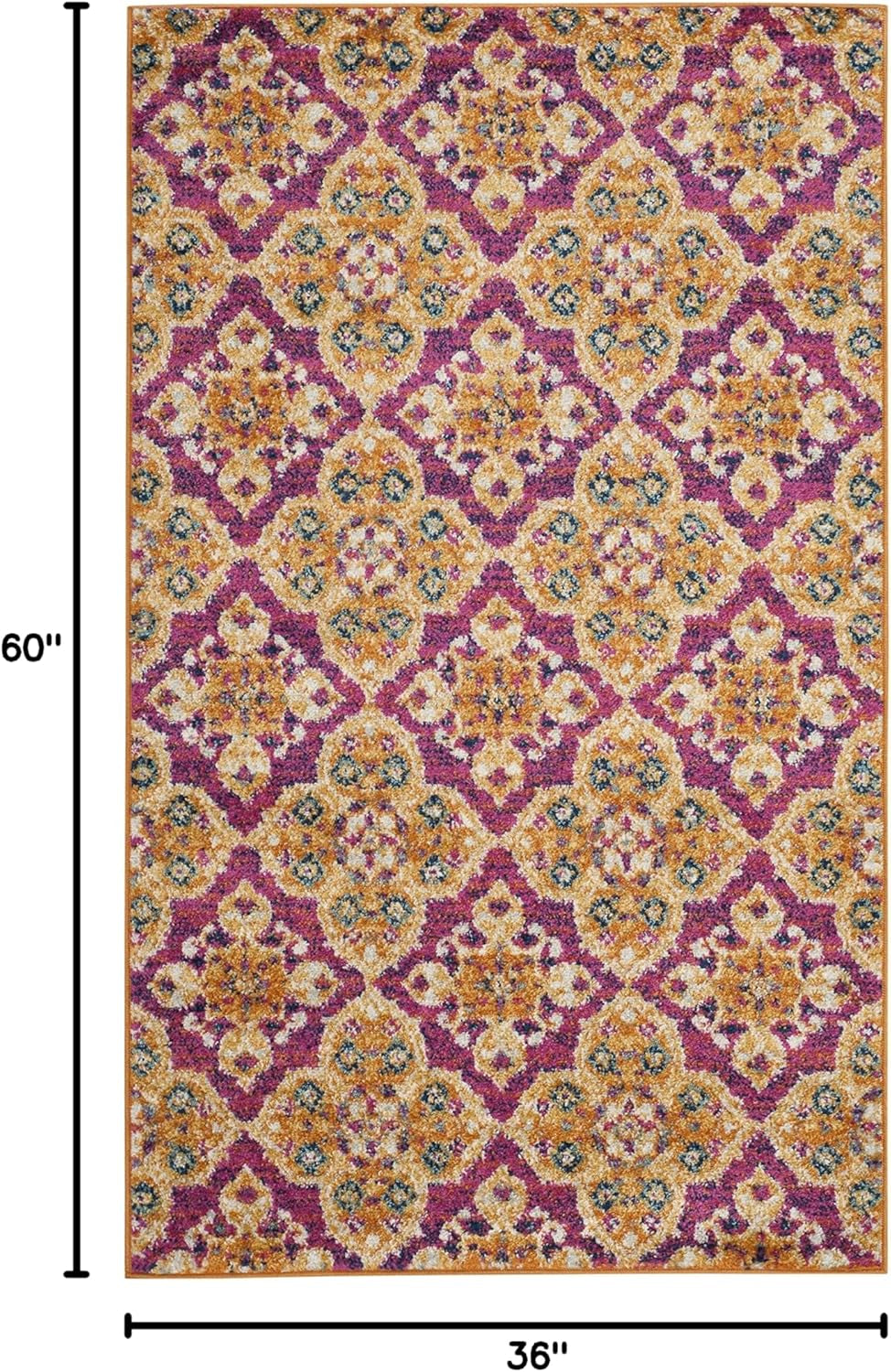 Madison Collection Accent Rug - 3' X 5', Fuchsia & Gold, Boho Chic Floral Design, Non-Shedding & Easy Care, Ideal for High Traffic Areas in Entryway, Living Room, Bedroom (MAD605A)