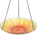 Hanging Bird Bath Outdoor, Sunflower Glass Birdbaths & Birdfeeder with Water Ripple Rim 11 Inch for Garden Yard Patio Decor