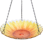 Hanging Bird Bath Outdoor, Sunflower Glass Birdbaths & Birdfeeder with Water Ripple Rim 11 Inch for Garden Yard Patio Decor