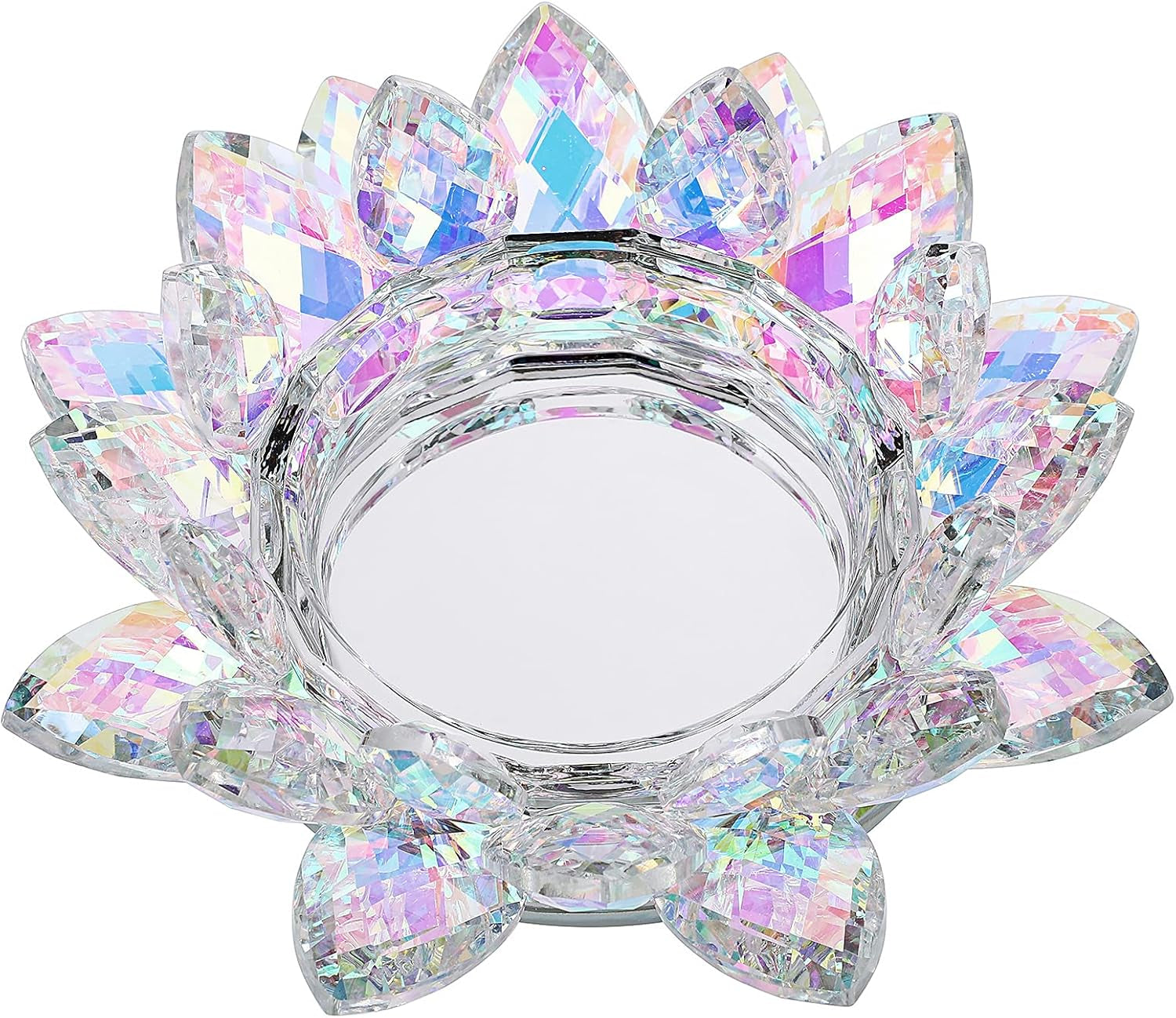 Crystal Lotus Flower Candle Holder for Pillar Candle up to 3", Decorative Glass Lotus Petal Votive Candle Holder Tea Light Holder Candle Stand Candle Lamps for Home Decor Wedding Party, AB Color