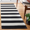 Montauk Collection Runner Rug - 2'3" X 13', Black & Ivory, Handmade Flat Weave Boho Farmhouse Cotton Stripe, Ideal for High Traffic Areas in Living Room, Bedroom (MTK712D)