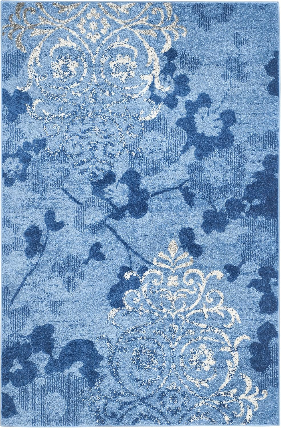 Adirondack Collection Area Rug - 5'1" X 7'6", Light Blue & Dark Blue, Floral Glam Distressed Design, Non-Shedding & Easy Care, Ideal for High Traffic Areas in Living Room, Bedroom (ADR114F)