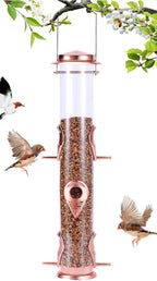 Wild Bird Feeders for Outdoors Hanging, Metal Tube Feeder, 6 Feeding Ports, Rosegold - 1 Pack