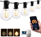 Patio Lights, Smart 50Ft Outdoor String Lights with 25 Dimmable G40 Globe Bulbs, APP Control, Work with Alexa, Connectable Waterproof LED Outdoor Light
